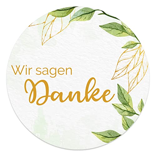 Danke Aufkleber rund 4,5 cm - Wir sagen Danke Sticker ideal für Hochzeit, Geburtstag, Dankeskarten & Give Aways (40x Stück, Immergrün) von MAVANTO