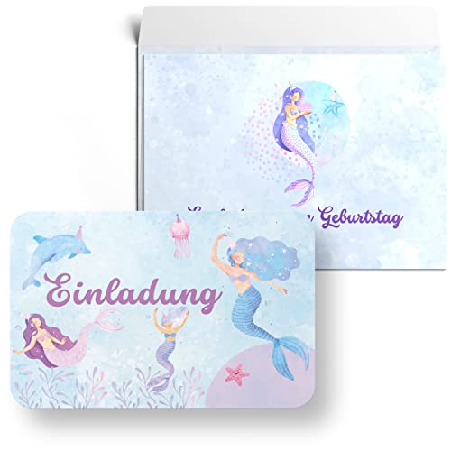 MAVANTO 15x Einladungskarten Kindergeburtstag Meerjungfrau mit Umschlägen - Süße Geburtstagseinladungen für Mädchen & Jungen von MAVANTO