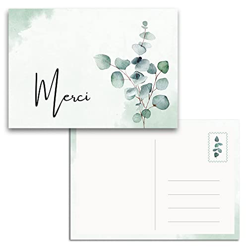 MAVANTO Dankeskarten Hochzeit Eukalyptus - DIN A6 Postkarten Set als Danksagungskarten für feierliche Anlässe (Merci, 20x Stück) von MAVANTO