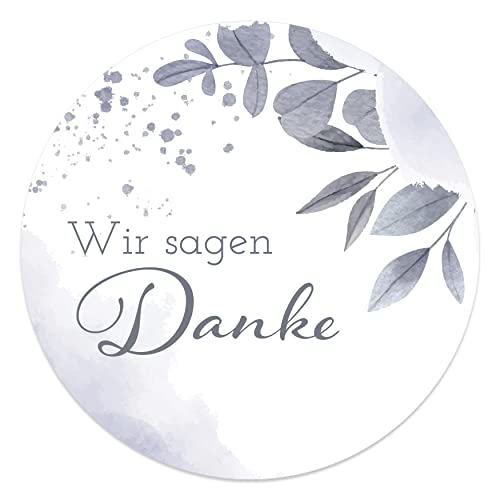 Danke Aufkleber rund 4,5 cm - Wir sagen Danke Sticker ideal für Hochzeit, Geburtstag, Dankeskarten & Give Aways (40x Stück, Eisblätter) von MAVANTO