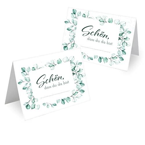 Tischkarten Hochzeit Geburtstag DIN A7 - Design Platzkarten zum Beschriften in vielen verschiedenen Designs (50x Stück, Eukalyptus Kranz) von MAVANTO