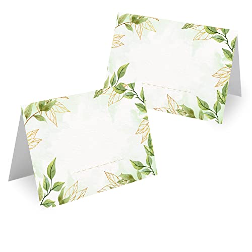 Tischkarten Blanko Hochzeit Geburtstag DIN A7 - Design Platzkarten zum Beschriften in vielen verschiedenen Designs (100x Stück, Immergrün) von MAVANTO
