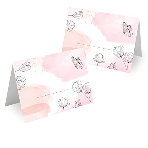 Tischkarten Blanko Hochzeit Geburtstag DIN A7 - Design Platzkarten zum Beschriften in vielen verschiedenen Designs (100x Stück, Schmetterling) von MAVANTO