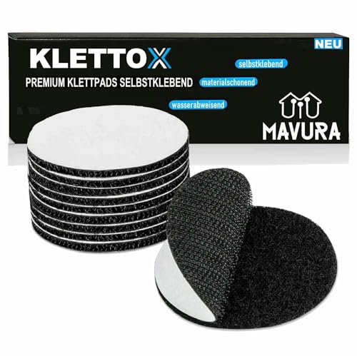 KLETTOX Klettpads Klettverschluss Klettband Klettpunkte, MAVURA, Klett selbstklebend schwarz [6er Set] von MAVURA