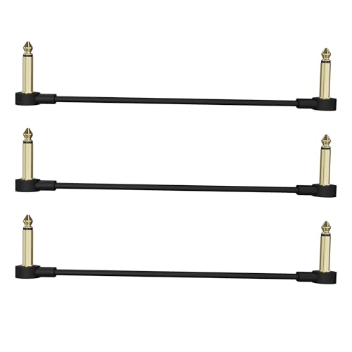 MAWODE Gitarre Patch Kabel,15cm,6,35mm Stecker,Ultra-dünn,Rechtwinkel,schwarz mit dauerhaften vergoldeten Steckverbindern,für Pedalboard Gitarreneffekte,Gitarre/Bass Effektpedale(15cm) von MAWODE