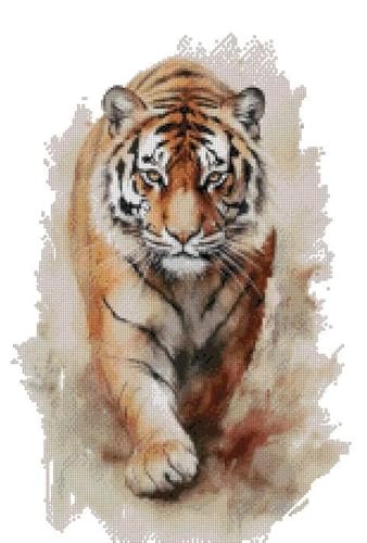 max stitch design Tiger Walks in, Kreuzstich-Set aus Baumwolle, 14 Karat Baumwolle, 150 x 220 Stiche, 26 x 40 cm, Kreuzstich-Set mit Zählmuster von max stitch design