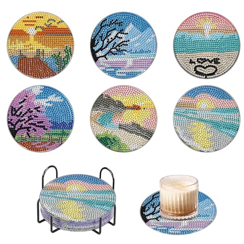 6 Stück Diamond Painting Untersetzer mit Halter, Landschaft Bastelset Erwachsene Glas Untersetzer Set für Tassen, Weingläser, Vasen und Heimküche 6 Stück Diamond Painting Untersetzer mit Halter, Landschaft Bastelset Erwachsene Glas Untersetzer Set für Tassen, Weingläser, Vasen und Heimküche von MAXBYE