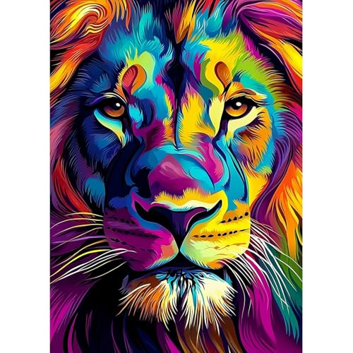 MAXBYE 5D Bunter Löwe Diamond Painting Art Kits für Erwachsene, DlY Vollbohrerbild Diamant Kunst Set Kreuzstich Einfache Kits für Anfänger, Crystal Malerei Home Wand Dekor Gift 30x40cm von MAXBYE