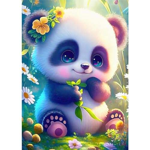 MAXBYE 5D DIY Diamond Painting Blume Panda, Tier Diamond Painting Set, Malen nach Zahlen Diamant Anfänger Cross Stickerei Malerei Kits Wand Dekor 30x40cm von MAXBYE