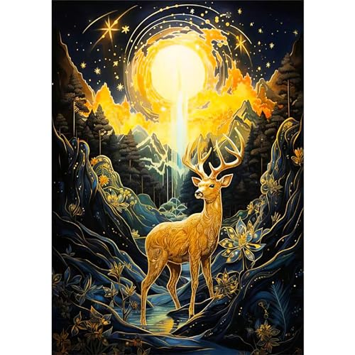 MAXBYE 5D DIY Diamond Painting Landschaft Hirsch, Diamond Painting Set, Malen nach Zahlen Diamant Anfänger Cross Stickerei Malerei Kits Wand Dekor 30x40cm von MAXBYE