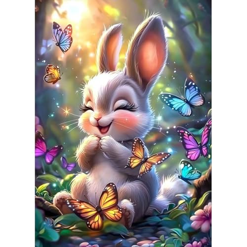 MAXBYE 5D Diamond Painting Kits für Erwachsene, Ostern Süßes Kaninchen DlY Full Drill Diamant Kunst Sets, Schmetterling Kreuzstich Einfache Kits für Anfänger Crystal Malerei Home Wand Dekor 30x40cm von MAXBYE