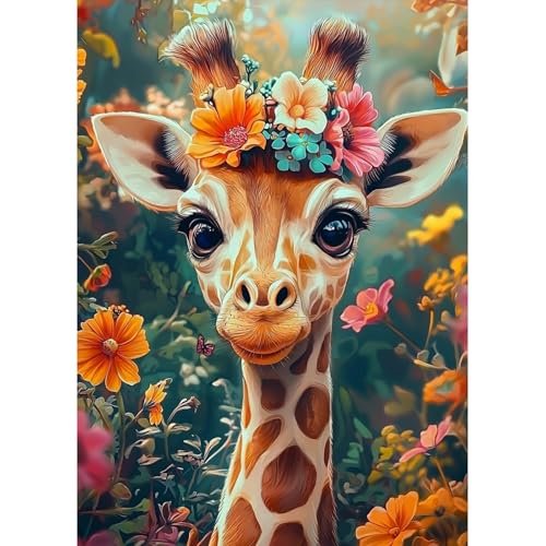 MAXBYE 5D Süße Giraffe Diamond Painting Art Kits für Erwachsene, DlY Blume Vollbohrerbild Diamant Kunst Set Kreuzstich Einfache Kits für Anfänger, Crystal Malerei Home Wand Dekor Gifts 30x40cm von MAXBYE