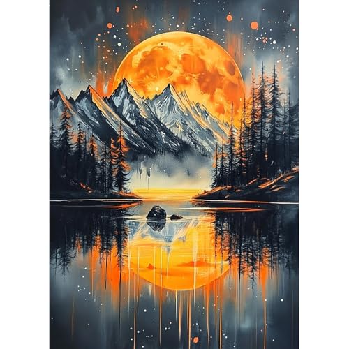 MAXBYE Berglandschaft Diamond Painting Art Kits, 5D Diamond Kunst Komplett Set DIY Gem Kunsthandwerk für Erwachsene Anfänger, Runde Diamant Bilder Kristall Kreuzstich Home Wall Decor 30x40cm von MAXBYE