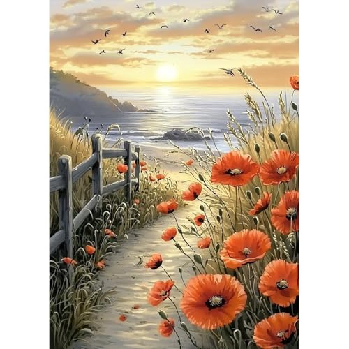 MAXBYE Blumen Diamond Painting Art Kits für Erwachsene, 5D Diamond Art Kits DIY Full Drill Meerblick Kunst Crystal Malerei Für Anfänger, Diamant Kreuzstich Geschenke Home Wand Dekor 30x40cm von MAXBYE