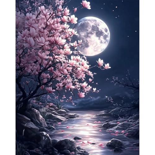 MAXBYE Blumen Malen Nach Zahlen Erwachsene, Mondlicht Paint by Numbers DIY Handgemalt Ölgemälde Kit Leinwand Acrylfarben Painting für Home Decor Geburtstag Weihnachten Geschenk, Ohne Rahmen 40x50cm von MAXBYE