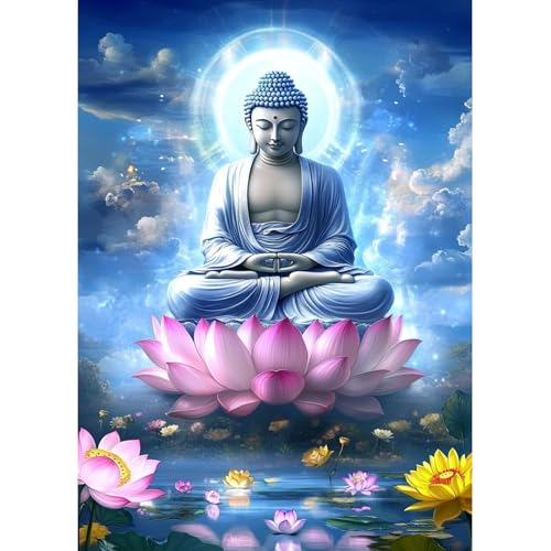 MAXBYE Buddha Diamond Painting Art Kits, 5D Diamond Kunst Komplett Set, DIY Gem Kunsthandwerk für Erwachsene Anfänger, Runde Diamant Bilder Kristall Kreuzstich Home Wall Decor 30x40cm von MAXBYE