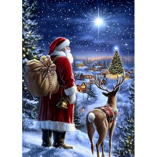 MAXBYE Christmas Diamond Painting Erwachsene Kits, DIY Diamond Art Komplett Set Weihnachtsmann & Elch, Runde Gem Kunst Kunsthandwerk Diamant Bilder Kristall Kreuzstich Home Wall Decor 30x40cm von MAXBYE