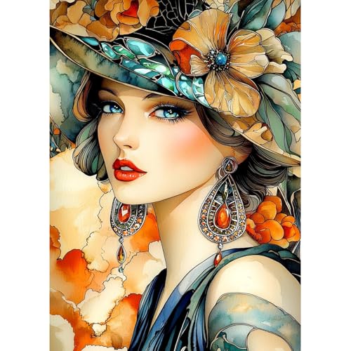MAXBYE DIY 5D Diamond Painting Kits für Erwachsene, Vintage Dame Diamond Kits Vollbohrer Diamanten Crystal Malerei Kunsthandwerk Diamant Kreuzstich Geschenke Home Wand Dekor 30x40cm von MAXBYE