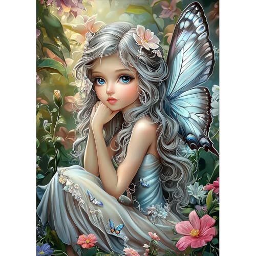 MAXBYE Niedliche Fee Diamond Painting Kits, 5D Diamond Kunst Komplett Set DIY Gem Kunsthandwerk für Erwachsene Anfänger, Runde Diamant Bilder Kristall Kreuzstich Home Wall Decor Geschenke 30x40cm von MAXBYE