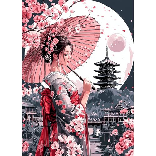 MAXBYE DIY 5D Diamond Painting Arts Kits für Erwachsene, Japanische Frau Diamond Art Kits Full Drill Crystal Malerei Kunsthandwerk Landschaft Diamant Kreuzstich Geschenke Home Wand Dekor 30x40cm von MAXBYE