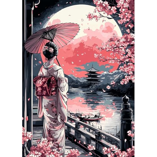 MAXBYE DIY 5D Diamond Painting Kits für Erwachsene, Japanische Frau Diamond Art Kits Full Drill Crystal Malerei Kunsthandwerk Landschaft Diamant Kreuzstich Geschenke Home Wand Dekor 30x40cm von MAXBYE