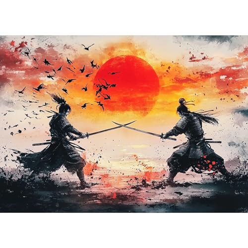 MAXBYE DIY 5D Diamond Painting Kits für Erwachsene, Japanische Samurai-Kampfszene Diamond Art Kits Full Drill Crystal Malerei Kunsthandwerk Diamant Kreuzstich Geschenke Home Wand Dekor 30x40cm von MAXBYE