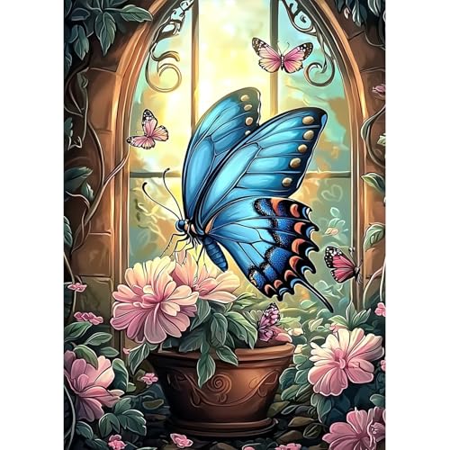 MAXBYE Schmetterling Diamond Painting Kits für Erwachsene, 5D Blumen Diamant Art Set Für Anfänge, Runde Diamant Bilder Kristall Kreuzstich Home Wall Decor Geschenke 30x40cm von MAXBYE