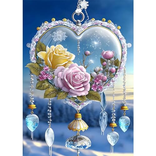 MAXBYE DIY Diamond Painting Herzförmiger Traumfänger, 5D Diamond Painting Set, Malen nach Zahlen Diamant Anfänger Cross Stickerei Malerei Kits Wand Dekor 30x40cm von MAXBYE