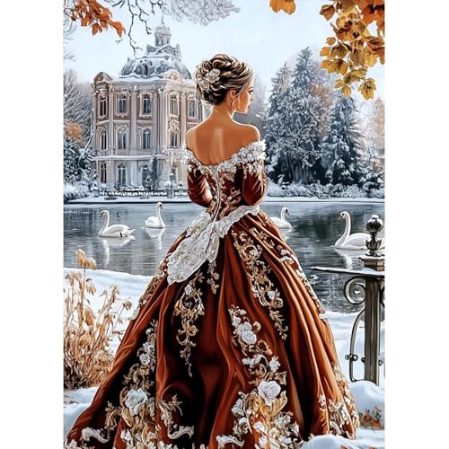 MAXBYE Diamond Painting Art Kits, Rotes Kleid Dame 5D Diamond Art Komplett Set DIY Gem Kunsthandwerk für Erwachsene Anfänger, DIY Diamant Bilder Kristall Kreuzstich Home Wall Decor 30x40cm von MAXBYE