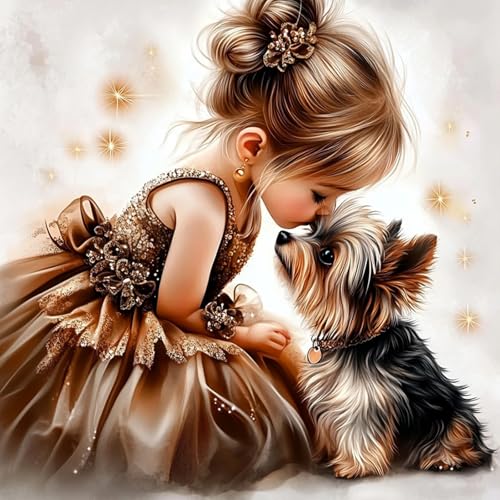 MAXBYE Diamond Painting Art Kits, Süße Prinzessin und Welpe 5D Diamond Kunst Komplett Set, DIY Gem Kunsthandwerk für Erwachsene, Runde Diamant Bilder Kristall Kreuzstich Home Wall Decor 30x30cm von MAXBYE