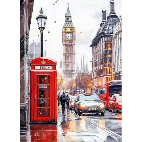 MAXBYE Diamond Painting Art Kits für Erwachsene, 5D Londoner Straßen Diamond Kunst Komplett Set DIY Gem Kunsthandwerk Anfänger, Runde Diamant Bilder Kristall Kreuzstich Home Wall Decor 30x40cm von MAXBYE