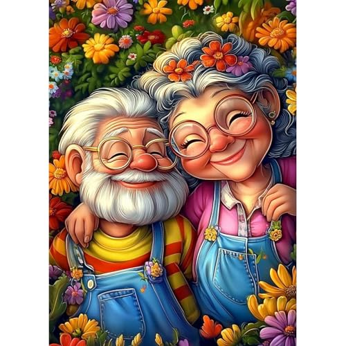 MAXBYE Diamond Painting Art Kits für Erwachsene, Altes Paar Diamond Kunst Komplett Set DIY Gem Kunsthandwerk Für Anfänger, Blumen Runde Diamant Bilder Kristall Kreuzstich Home Wall Decor 30x40cm von MAXBYE