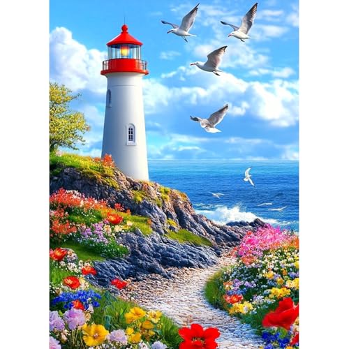 MAXBYE Diamond Painting Art Kits für Erwachsene, Meerblick Diamond Art Full Round Drill Kits DIY Gem Kunsthandwerk Für Anfänger, Blume Diamant Bilder Set Kristall Kreuzstich Home Wall Decor 30x40cm von MAXBYE