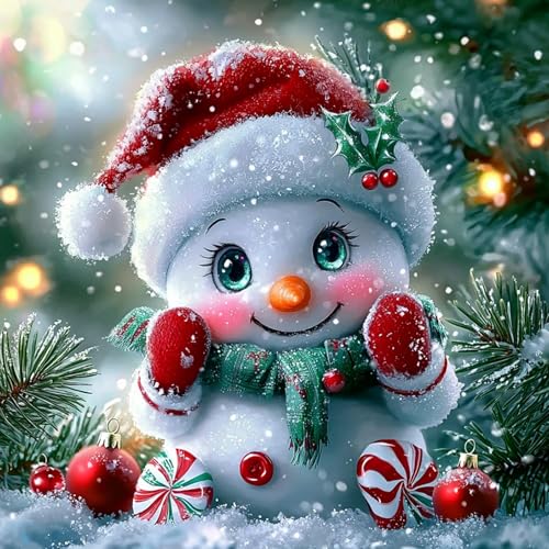 MAXBYE Diamond Painting Erwachsene, Christmas 5D Diamond Art Komplett Set DIY Diamant Bilder Anfänger, Schneemann Runde Diamant Bilder Kristall Kreuzstich Für Home Wall Weihnachten Decor 30x40cm von MAXBYE