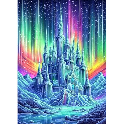 MAXBYE Diamond Painting Erwachsene, Eisschloss 5D Diamond Art Komplett Set DIY Diamant Bilder Anfänger, Aurora Runde Diamant Bilder Kristall Kreuzstich Für Home Wall Decor Geschenk 30x40cm von MAXBYE