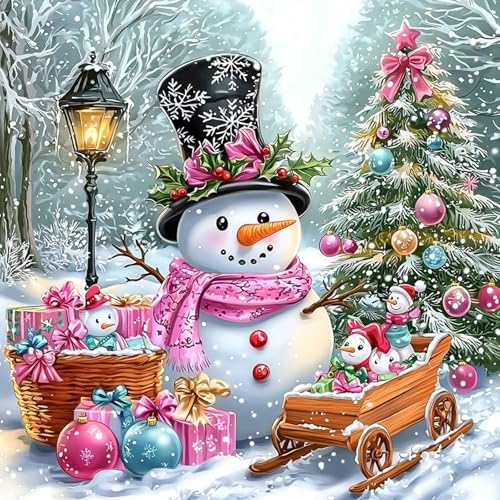 MAXBYE Diamond Painting Erwachsene Kits, DIY Schneemann Diamond Art Komplett Set, Weihnachtsbaum Runde Gem Kunst Kunsthandwerk Diamant Bilder Home Wall Christmas Decor Geschenk 30x30cm von MAXBYE