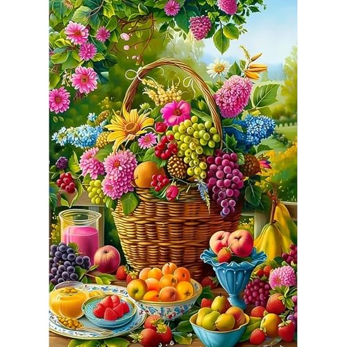 MAXBYE Diamond Painting Erwachsene Set, Diamond Art Komplett DIY Reichlich Blüten & Früchte Diamant Bilder Anfänger, Kristall Gem Painting Kreuzstich Für Wohn- & Schlafzimmer Decor Geschenk 30x40cm von MAXBYE