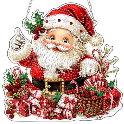 MAXBYE Diamond Painting Fensterbilder Christmas Erwachsene, Diamond Painting Kristall Hanging Pendant mit Kette, Weihnachtsmann DIY Gem Art Window Pictures Both Sides Für Fenster Wand Decor 20x20cm von MAXBYE