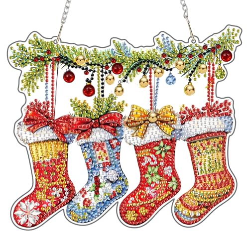MAXBYE Diamond Painting Fensterbilder Weihnachtssocken Set, Diamond Painting Art Double-Sided Pendant Kristall Hanging Pendant mit Kette, Christmas Decor Window Pictures Für Fenster Wand 20x20cm MAXBYE Diamond Painting Fensterbilder Weihnachtssocken Set, Diamond Painting Art Double-Sided Pendant Kristall Hanging Pendant mit Kette, Christmas Decor Window Pictures Für Fenster Wand 20x20cm von MAXBYE