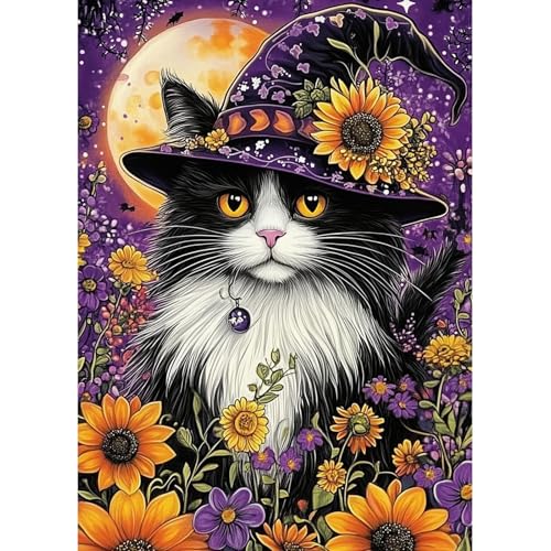 MAXBYE Diamond Painting Halloween Art Erwachsene Kits, 5D Schwarze Katze Diamond Kunst Komplett Set DIY Diamant Bilder für Anfänger, Sonnenblume Runde Gem Kreuzstich Home Wall Decor 30x40cm MAXBYE Diamond Painting Halloween Art Erwachsene Kits, 5D Schwarze Katze Diamond Kunst Komplett Set DIY Diamant Bilder für Anfänger, Sonnenblume Runde Gem Kreuzstich Home Wall Decor 30x40cm von MAXBYE