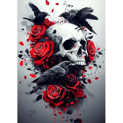MAXBYE Diamond Painting Halloween Art Erwachsene Kits, 5D Totenkopf & Krähe Diamond Kunst Komplett Set DIY Diamant Bilder für Anfänger, Rote Rosen Runde Gem Kreuzstich Home Wall Decor 30x40cm MAXBYE Diamond Painting Halloween Art Erwachsene Kits, 5D Totenkopf & Krähe Diamond Kunst Komplett Set DIY Diamant Bilder für Anfänger, Rote Rosen Runde Gem Kreuzstich Home Wall Decor 30x40cm von MAXBYE