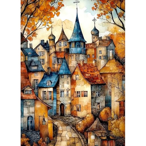 MAXBYE Diamond Painting Kits für Erwachsene, 5D Buntes Haus Diamond Art Komplett Set DIY Gem Kunsthandwerk für Anfänger, Runde Diamant Bilder Kristall Kreuzstich Home Wall Decor 30x40cm von MAXBYE