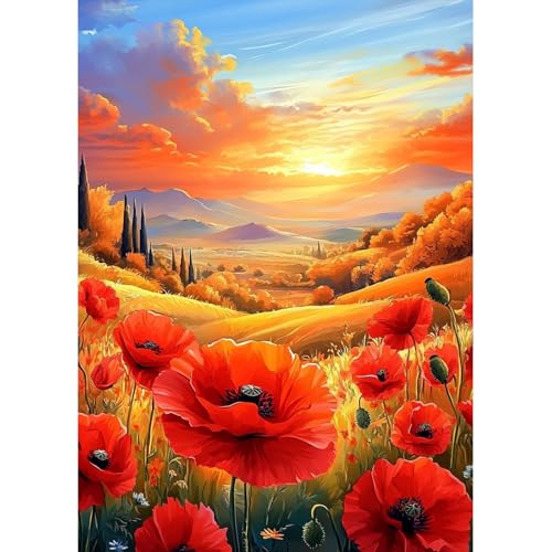 MAXBYE Diamond Painting Kits für Erwachsene, Sunset Diamond Art Full Round Drill Kit DIY Gem Kunsthandwerk Für Anfänger, Red Poppies Diamant Bilder Set Kristall Kreuzstich Home Wall Decor 30x40cm MAXBYE Diamond Painting Kits für Erwachsene, Sunset Diamond Art Full Round Drill Kit DIY Gem Kunsthandwerk Für Anfänger, Red Poppies Diamant Bilder Set Kristall Kreuzstich Home Wall Decor 30x40cm von MAXBYE