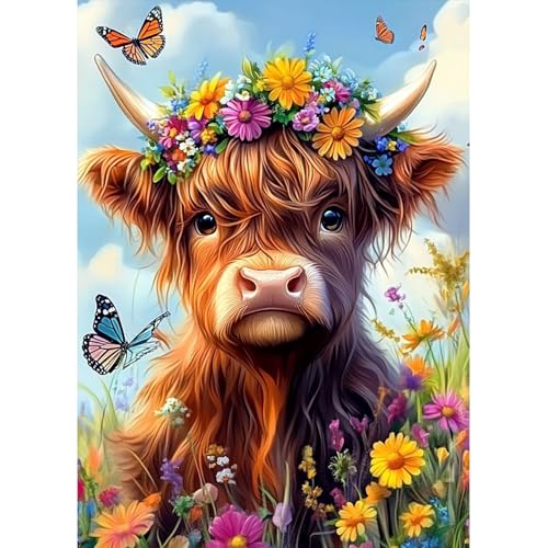 MAXBYE Diamond Painting Tier Art Erwachsene Kits, 5D Hochlandrind Diamond Kunst Komplett Set DIY Diamant Bilder für Anfänger, Runde Gem Kreuzstich Diamond Painting Home Wall Decor 30x40cm von MAXBYE