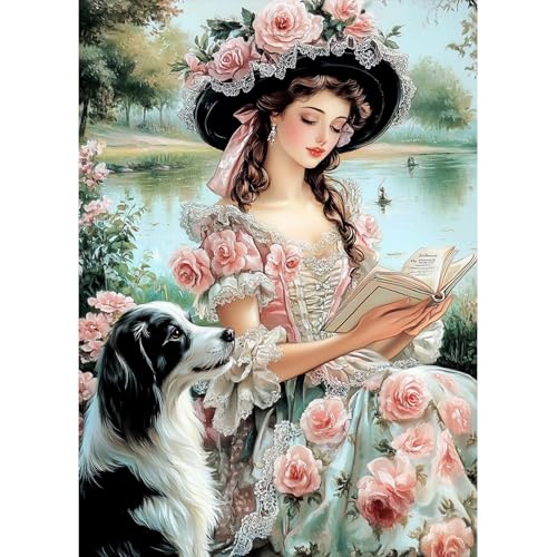 MAXBYE Elegante Dame & Welpe Diamond Painting Kits für Erwachsene, 5D Diamond Painting Art Kit Full Drill Diamond Picture Art für Anfänger, Diamant Kreuzstich Kunsthandwerk Home Wand Dekor 30x40cm von MAXBYE
