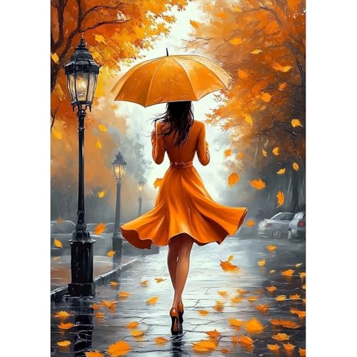 MAXBYE Diamond Painting Kits für Erwachsene, 5D Diamond Painting Art Frau Oranger Regenschirm Full Drill Diamond Picture Art für Anfänger, Diamant Kreuzstich Kunsthandwerk Home Wand Dekor 30x40cm von MAXBYE