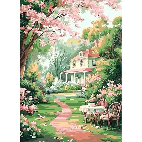 MAXBYE Hauslandschaft Diamond Painting Art Kits für Erwachsene, 5D Blumen Diamant Kunst Sets DIY Crystal Malerei Kunsthandwerk Für Anfänger, Diamant Kreuzstich Geschenke Home Wand Dekor 30x40cm von MAXBYE