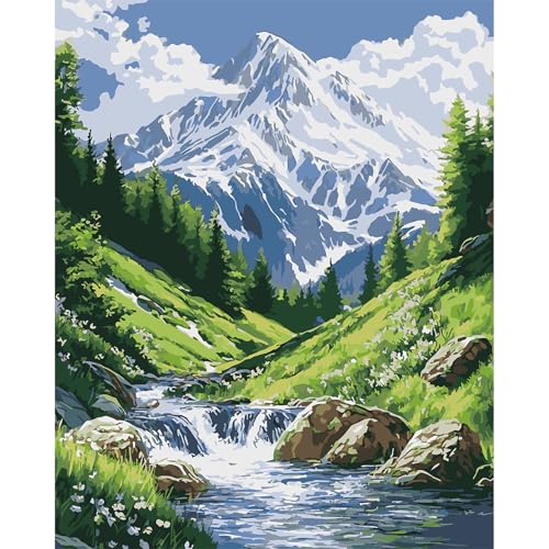 MAXBYE Landschaft Malen Nach Zahlen Erwachsene, Berge & Bäche Paint by Numbers DIY Handgemalt Ölgemälde Kit Leinwand Acrylfarben Painting für Home Decor Geburtstag Geschenk, Ohne Rahmen 40x50cm von MAXBYE