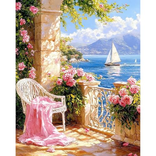 MAXBYE Landschaft Malen Nach Zahlen Erwachsene, Meeresküste Paint by Numbers DIY Handgemalt Ölgemälde Kit Leinwand Acrylfarben Painting für Home Decor Geburtstag Geschenk, Ohne Rahmen 40x50cm von MAXBYE