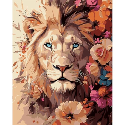 MAXBYE Löwen Malen Nach Zahlen Erwachsene, Blumen Paint by Numbers DIY Handgemalt Ölgemälde Kit Leinwand Acrylfarben Painting für Home Decor Geburtstag Geschenk, Ohne Rahmen 40x50cm von MAXBYE